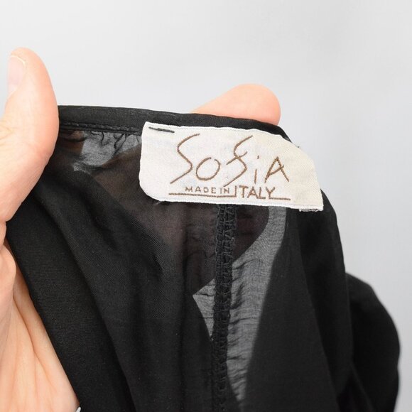 Sofia made in Italy Sheer Black Silk Chiffon V-Neck Peasant Top - Picture 2 of 6